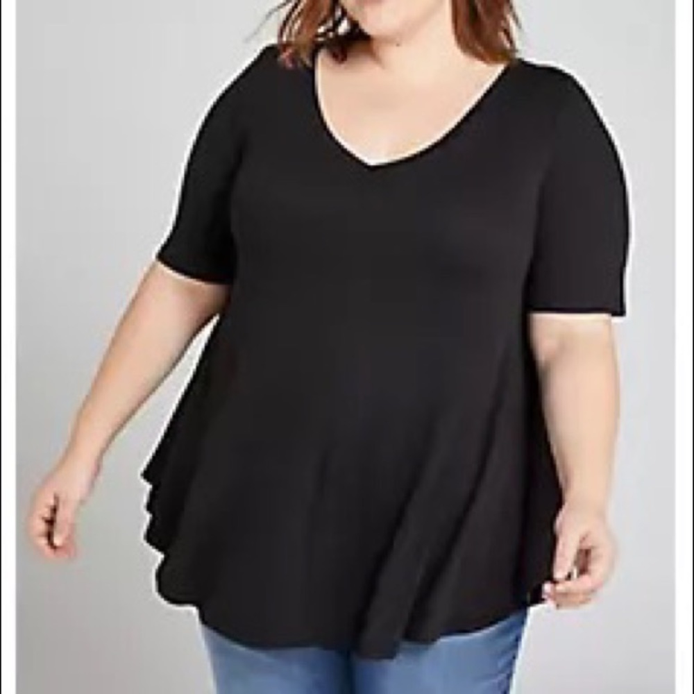 Lane Bryant Perfect Sleeve V-Neck Swing Tunic Top- Black